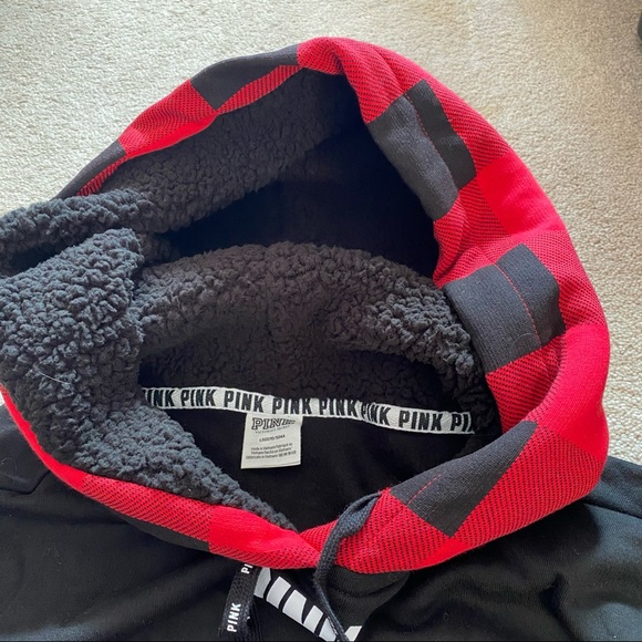 PINK VS Sherpa lined campus hoodie boyfriend pant red buffalo check 2018 - Picture 7 of 16